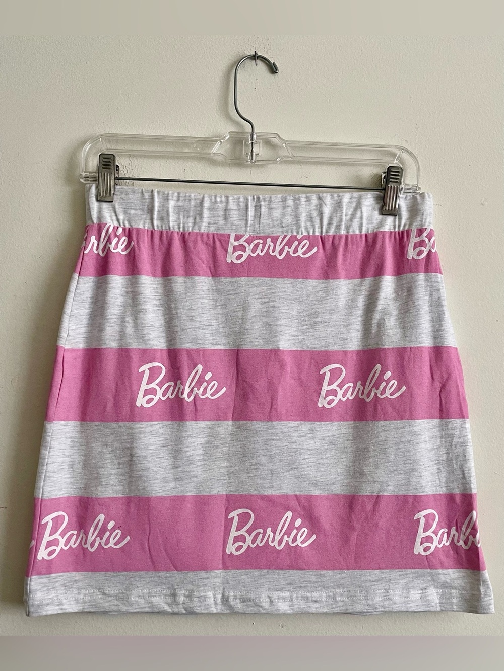 🎀 NWT Barbie Pink & Light Gray Striped Mini Skirt 🎀